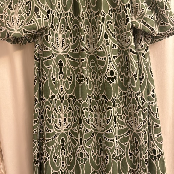 NWT LOEFFLER RANDALL Mimi Lace Tent Green Oversized Puff-Sleeve Dress Size Small - Picture 5 of 10